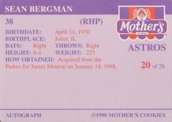 1998 Mother's Cookies Houston Astros #20 Sean Bergman Back