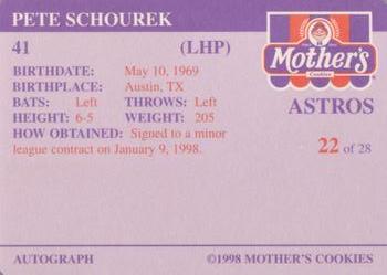 1998 Mother's Cookies Houston Astros #22 Pete Schourek Back