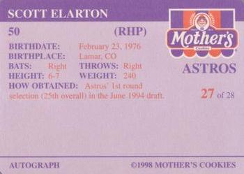 1998 Mother's Cookies Houston Astros #27 Scott Elarton Back