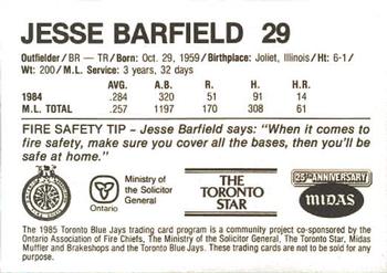 1985 Toronto Blue Jays Fire Safety #NNO Jesse Barfield Back