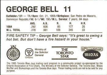 1985 Toronto Blue Jays Fire Safety #NNO George Bell Back