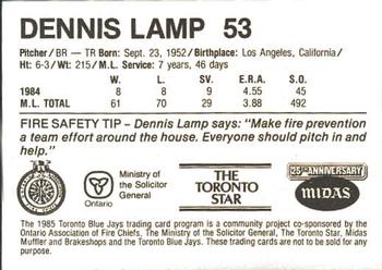 1985 Toronto Blue Jays Fire Safety #NNO Dennis Lamp Back
