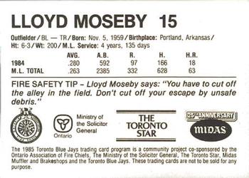 1985 Toronto Blue Jays Fire Safety #NNO Lloyd Moseby Back