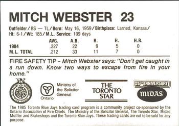 1985 Toronto Blue Jays Fire Safety #NNO Mitch Webster Back