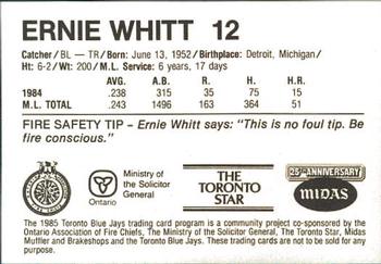 1985 Toronto Blue Jays Fire Safety #NNO Ernie Whitt Back