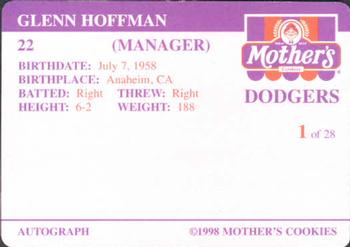 1998 Mother's Cookies Los Angeles Dodgers #1 Glenn Hoffman Back