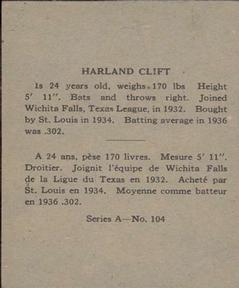 1937 O-Pee-Chee Batter Ups (V300) #104 Harlond Clift Back