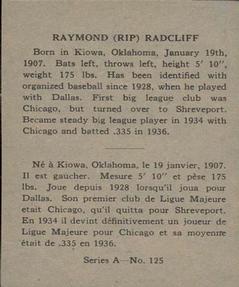 1937 O-Pee-Chee Batter Ups (V300) #125 Rip Radcliff Back