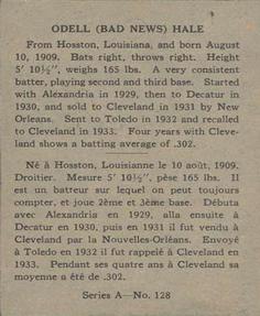 1937 O-Pee-Chee Batter Ups (V300) #128 Odell Hale Back