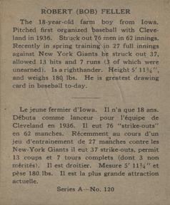 1937 O-Pee-Chee Batter Ups (V300) #120 Bob Feller Back