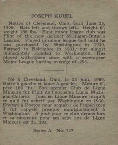 1937 O-Pee-Chee Batter Ups (V300) #127 Joe Kuhel Back