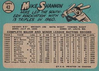 1965 O-Pee-Chee #43 Mike Shannon Back