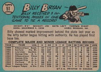 1965 O-Pee-Chee #51 Billy Bryan Back