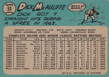 1965 O-Pee-Chee #53 Dick McAuliffe Back