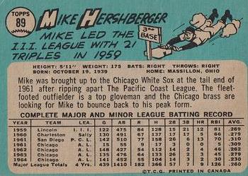 1965 O-Pee-Chee #89 Mike Hershberger Back