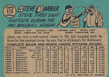 1965 O-Pee-Chee #113 Steve Barber Back