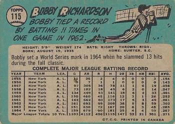 1965 O-Pee-Chee #115 Bobby Richardson Back
