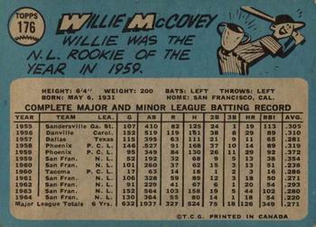 1965 O-Pee-Chee #176 Willie McCovey Back