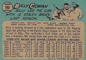 1965 O-Pee-Chee #186 Billy Cowan Back