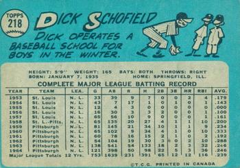 1965 O-Pee-Chee #218 Dick Schofield Back