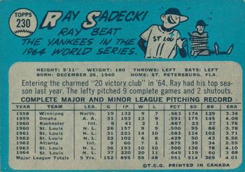 1965 O-Pee-Chee #230 Ray Sadecki Back