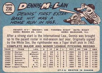 1965 O-Pee-Chee #236 Dennis McLain Back
