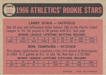 1966 O-Pee-Chee #107 Athletics 1966 Rookie Stars (Larry Stahl / Ron Tompkins) Back