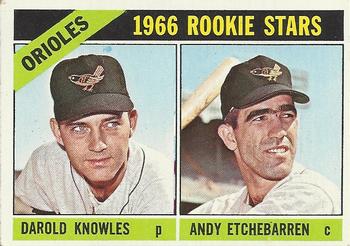 1966 O-Pee-Chee #27 Orioles 1966 Rookie Stars (Darold Knowles / Andy Etchebarren) Front