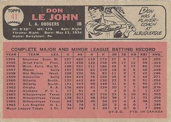 1966 O-Pee-Chee #41 Don LeJohn Back