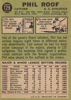1967 O-Pee-Chee #129 Phil Roof Back