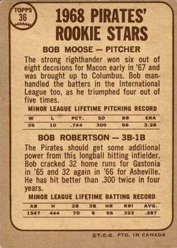 1968 O-Pee-Chee #36 Pirates 1968 Rookie Stars (Bob Moose / Bob Robertson) Back