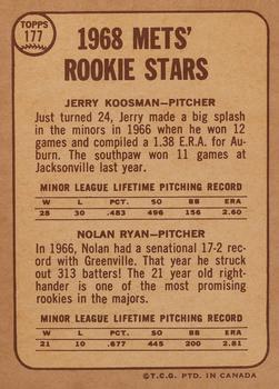 1968 O-Pee-Chee #177 Mets 1968 Rookie Stars (Jerry Koosman / Nolan Ryan) Back