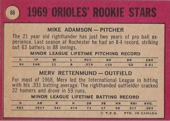 1969 O-Pee-Chee #66 Orioles 1969 Rookie Stars (Mike Adamson / Merv Rettenmund) Back