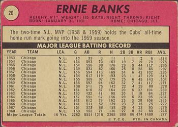 1969 O-Pee-Chee #20 Ernie Banks Back