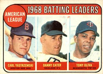 1969 O-Pee-Chee #1 American League 1968 Batting Leaders (Carl Yastrzemski / Danny Cater / Tony Oliva) Front
