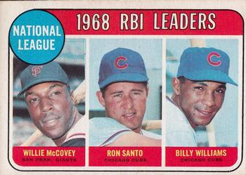 1969 O-Pee-Chee #4 National League 1968 RBI Leaders (Willie McCovey / Ron Santo / Billy Williams) Front