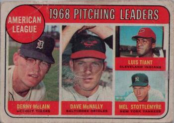 1969 O-Pee-Chee #9 American League 1968 Pitching Leaders (Denny McLain / Dave McNally / Luis Tiant / Mel Stottlemyre) Front
