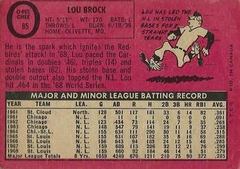 1969 O-Pee-Chee #85 Lou Brock Back