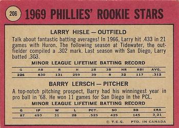 1969 O-Pee-Chee #206 Phillies 1969 Rookie Stars (Larry Hisle / Barry Lersch) Back