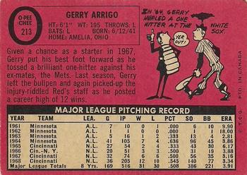 1969 O-Pee-Chee #213 Gerry Arrigo Back