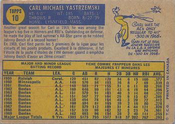 1970 O-Pee-Chee #10 Carl Yastrzemski Back