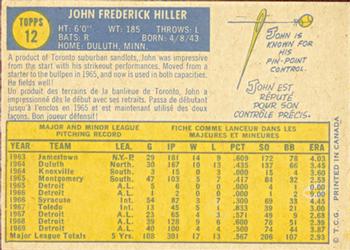 1970 O-Pee-Chee #12 John Hiller Back