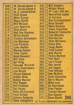 1970 O-Pee-Chee #244 Checklist: 264-372 Back