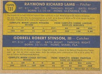 1970 O-Pee-Chee #131 Dodgers 1970 Rookie Stars (Ray Lamb / Bob Stinson) Back