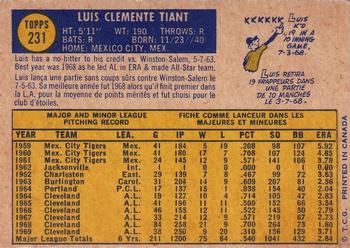 1970 O-Pee-Chee #231 Luis Tiant Back