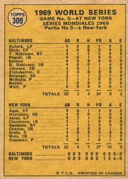1970 O-Pee-Chee #309 World Series Game 5 - Koosman Shuts The Door! Back