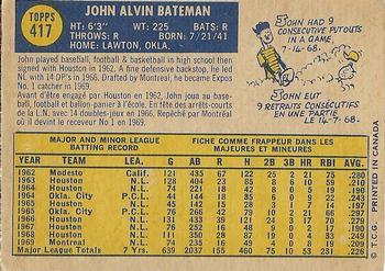 1970 O-Pee-Chee #417 John Bateman Back