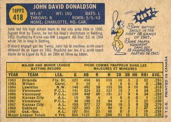 1970 O-Pee-Chee #418 John Donaldson Back