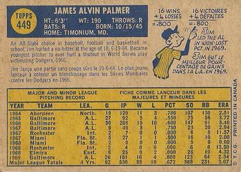 1970 O-Pee-Chee #449 Jim Palmer Back