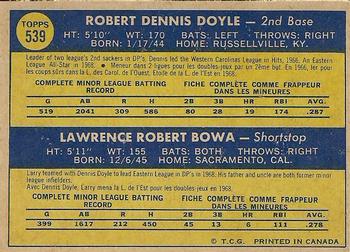 1970 O-Pee-Chee #539 Phillies 1970 Rookie Stars (Dennis Doyle / Larry Bowa) Back